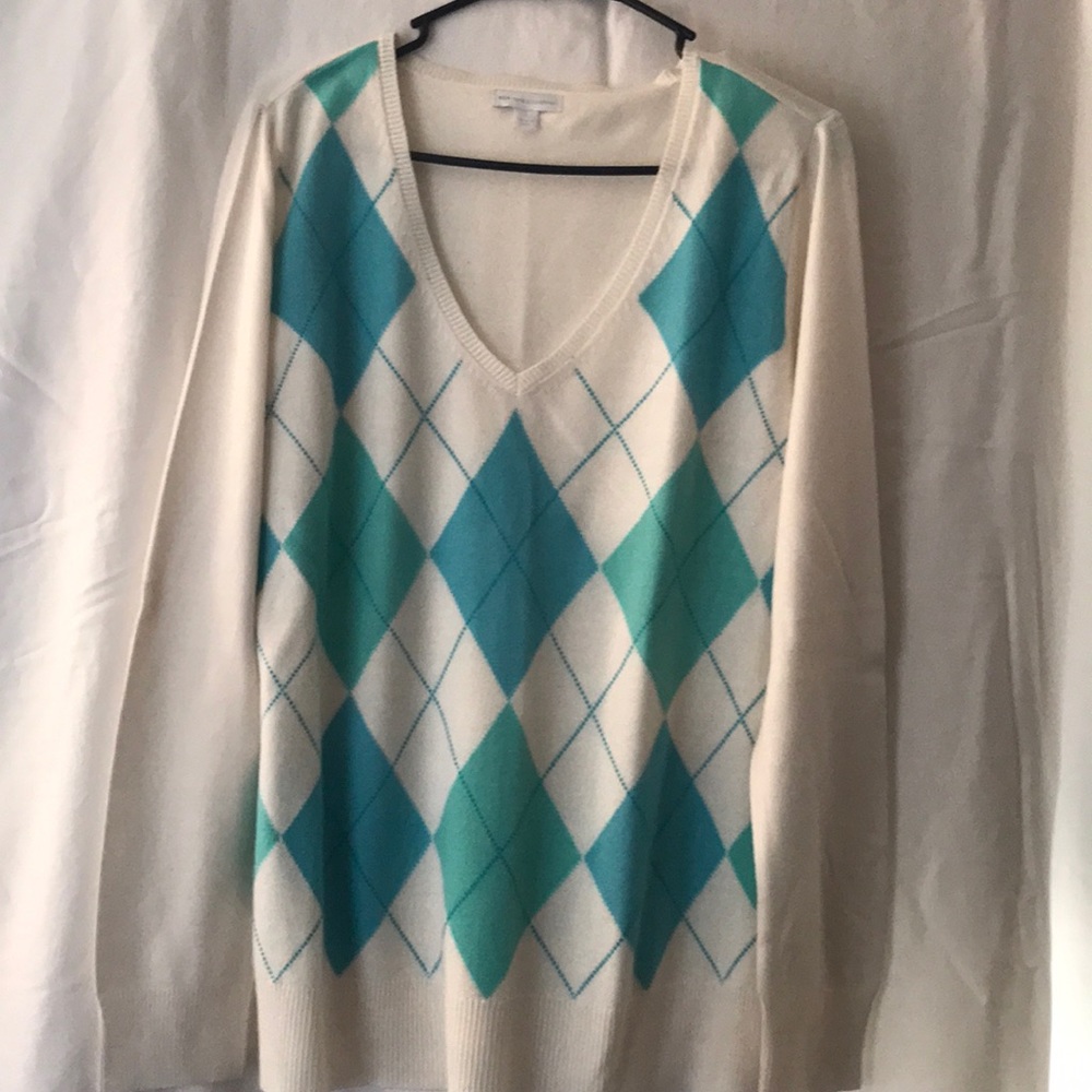 New York Co cream and green checker sweater
